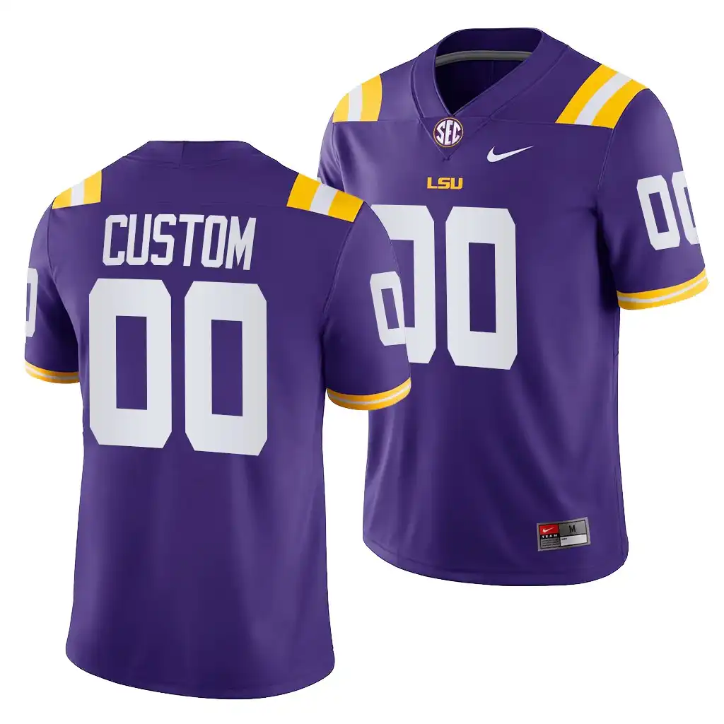 Men's LSU Tigers Custom #00 2021-22 Purple Game NCAA Football Jersey